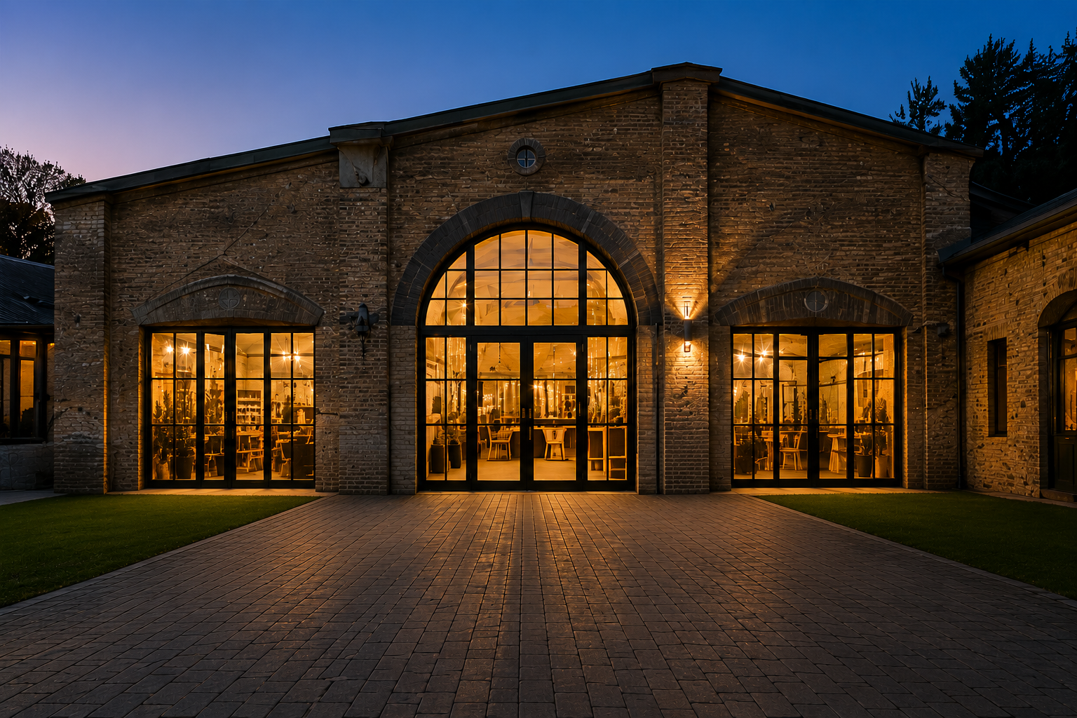 Brunel Engine Shed venue at dusk